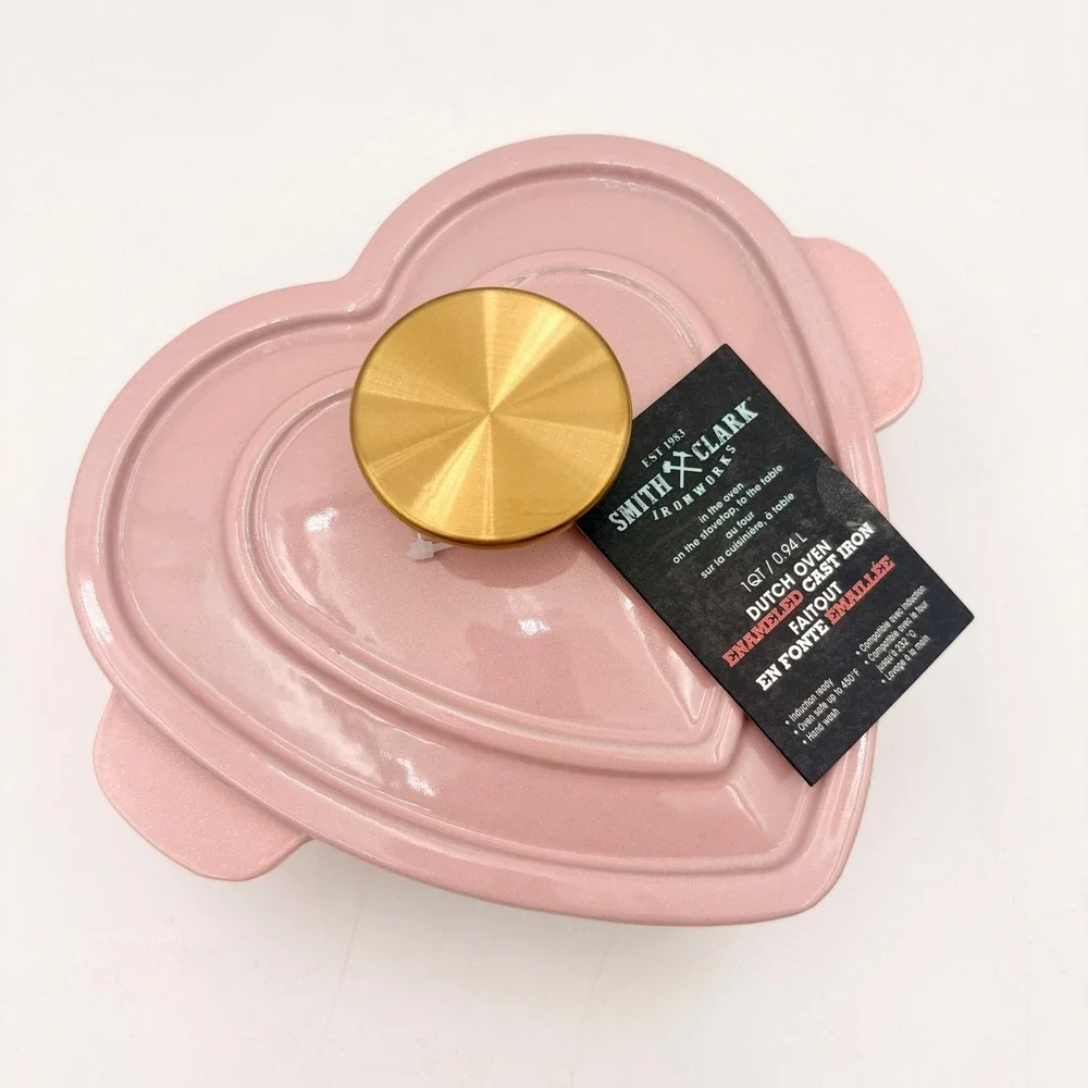 Smith & Clark 1QT Heart Dutch Oven Enameled Cast Iron Pink Gold‎ Knob NEW